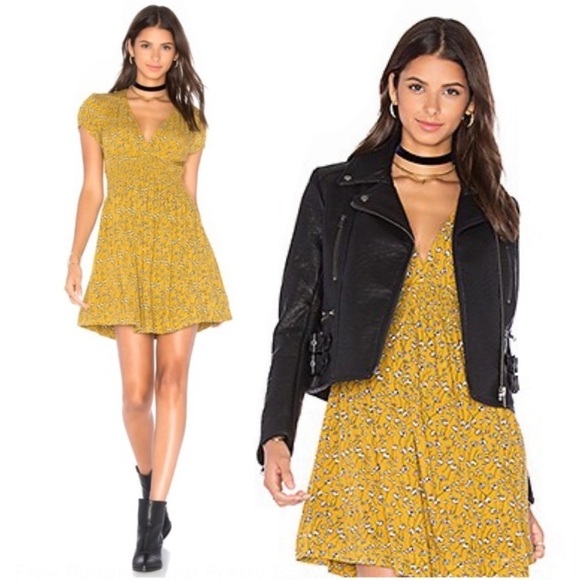 FREE People Floral Pretty Baby Mini Dress in Mustard Yellow Combo - Picture 10 of 10